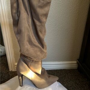 Elegant Tan Suede High Heel Boots